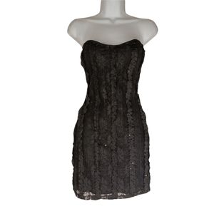 FOREIGN EXCHANGE Black Ruffle Lace Strapless Sweetheart Neckline Bodycon Dress S